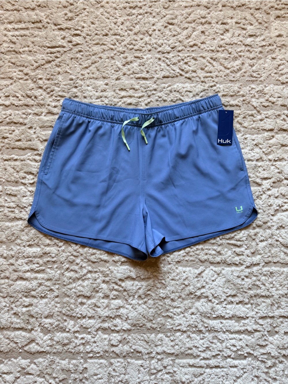 Huk Women's Blue Athletic Shorts with Lime Drawstring